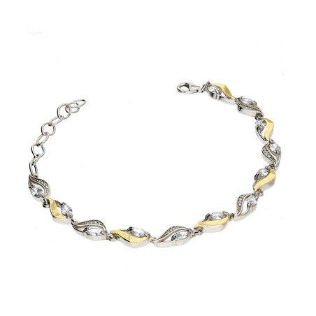 Bransoleta srebrna łezki z cyrkoniami i złote blaszki PX 913_AU375 blaszka gold