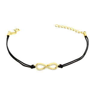 Bransoleta pozłacana infinity z cyrkoniami na czarnym sznurku PW NEW 294 GOLD czarny próba 925