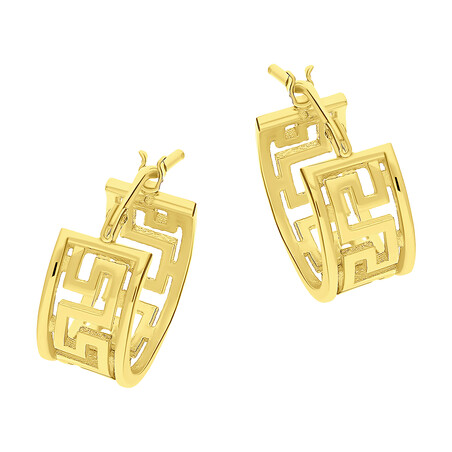 Kolczyki pozłacane kółka 13 mm ażurowa greka/ang.zap.  PW NEW 29 GOLD próba 925