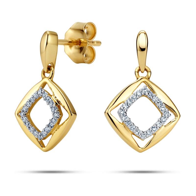 Kolczyki złote romb z diamentami/sztyft LC JE4173-JP5734Y romb ramka próba 585