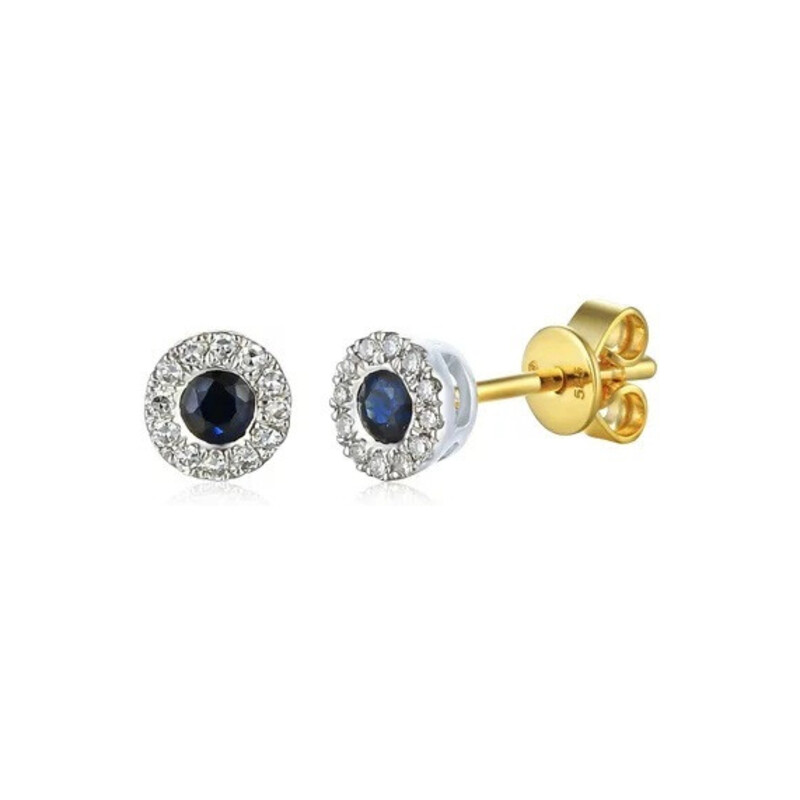 Kolczyki szafir 0,36ct bryl.0,08ct/sztyft AW 32963 YW-SA okr.Markiza próba 585
