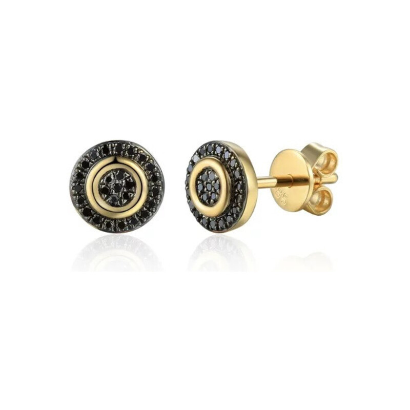Kolczyki złote koło z czarnymi diamentami/sztyft AW 71726-08916 Y-BL próba 585