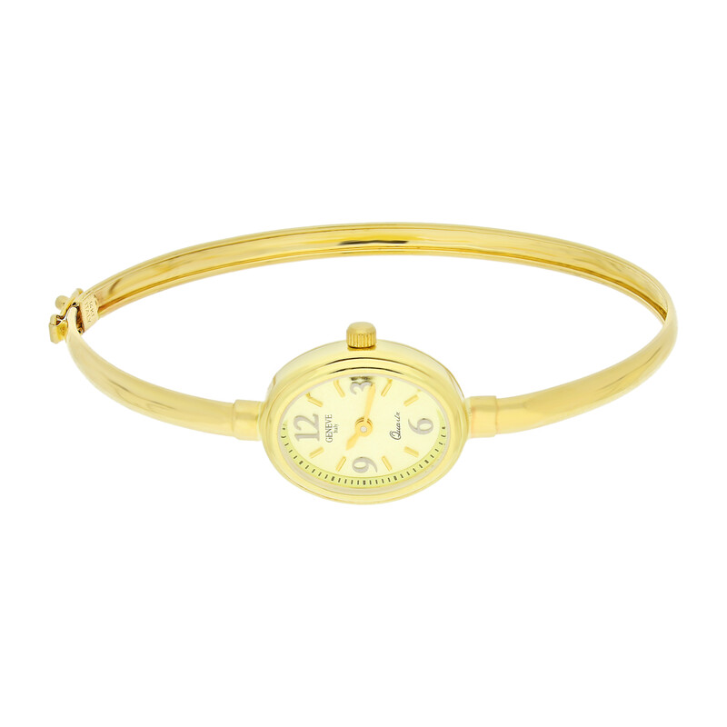 Zegarek złoty z owalną tarczą na bransolecie bangle MI G400123-A próba 585