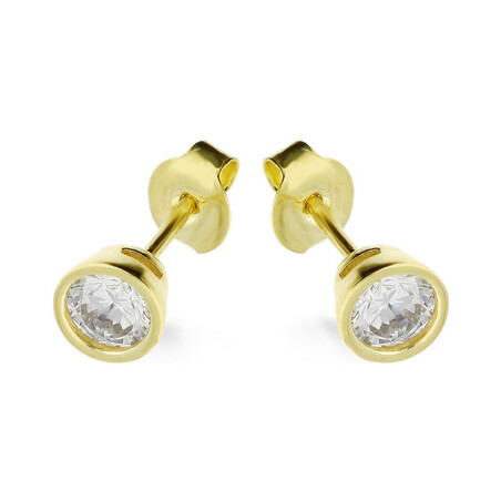 Kolczyki złote cyrkonia w okrągłej oprawie/sztyft MZ T5-E-OS-3-4mm-CZ próba 375