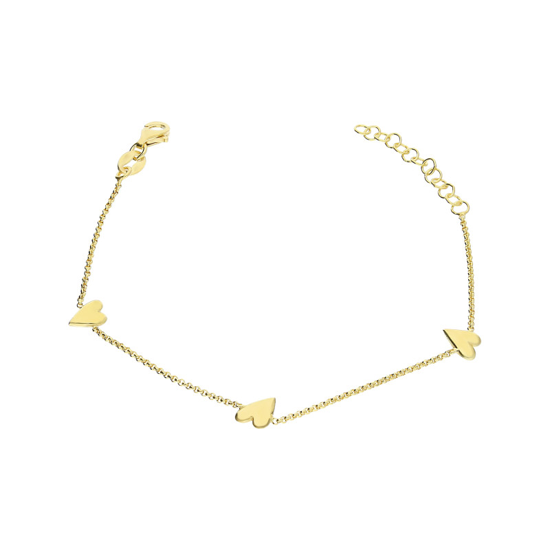 Bransoleta pozłacana wypukłe krzywe serca x3/rolo NI XBR10345 GOLD próba 925