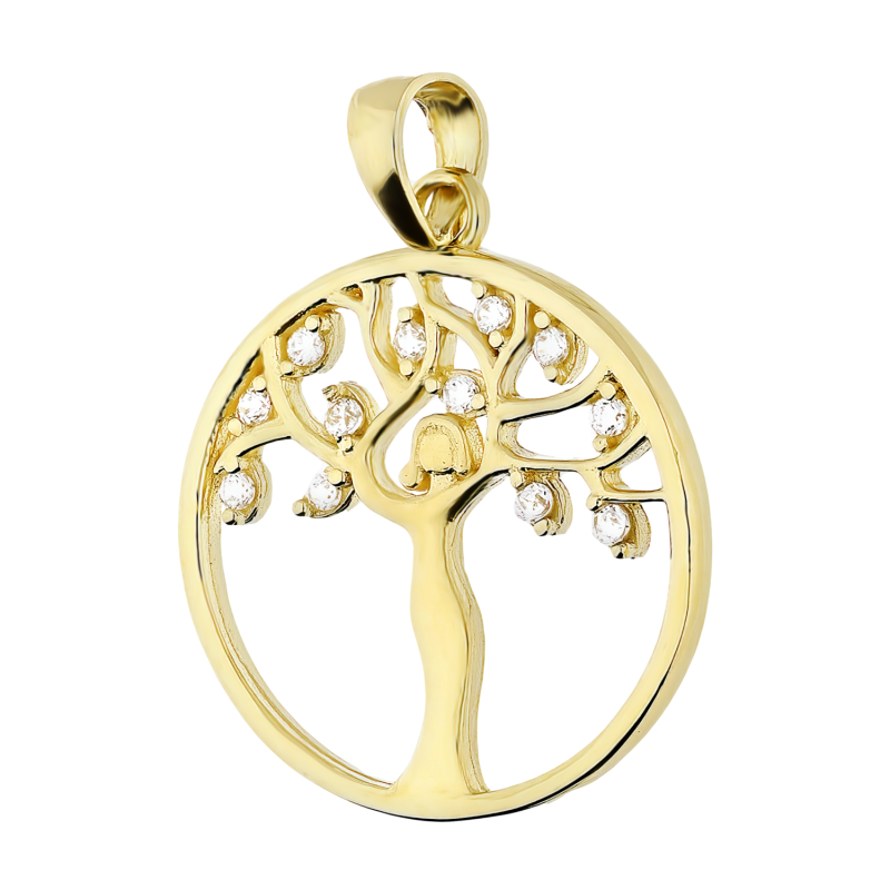 Złota zawieszka drzewko z kobietą i cyrkoniami pr. 375 - JubilerSezam.pl