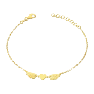 Bransoleta pozłacana serce i tłoczone skrzydła/rolo NI BRN30219 GOLD próba 925