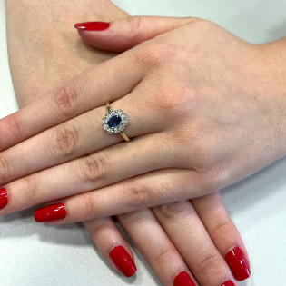 Pierścionek Zaręczynowy z Szafirem i Diamentami pr. 585 - JubilerSezam.pl