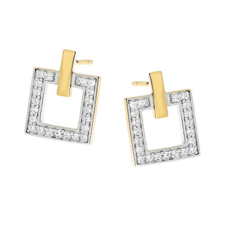 Złote Kolczyki Kwadrat z Cyrkoniami pr. 585 - JubilerSezam.pl