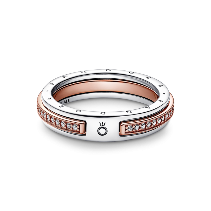 Dwutonowy pierścionek pavé z logo Pandora Signature 182773C01