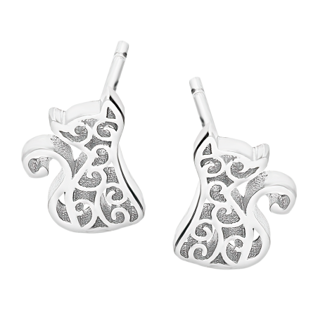 Kolczyki srebrne ażurowy kot ornament/sztyft DA706 próba 925