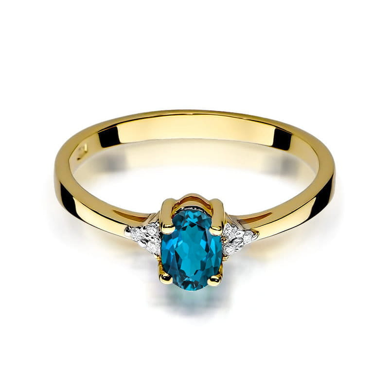 Pierścionek złoty z topazem London blue i diamentami BE W-301 LBT owal próba 585