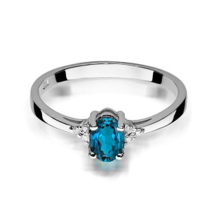 Pierścionek z Topazem London Blue i Diamentami pr. 585 - JubilerSezam.pl