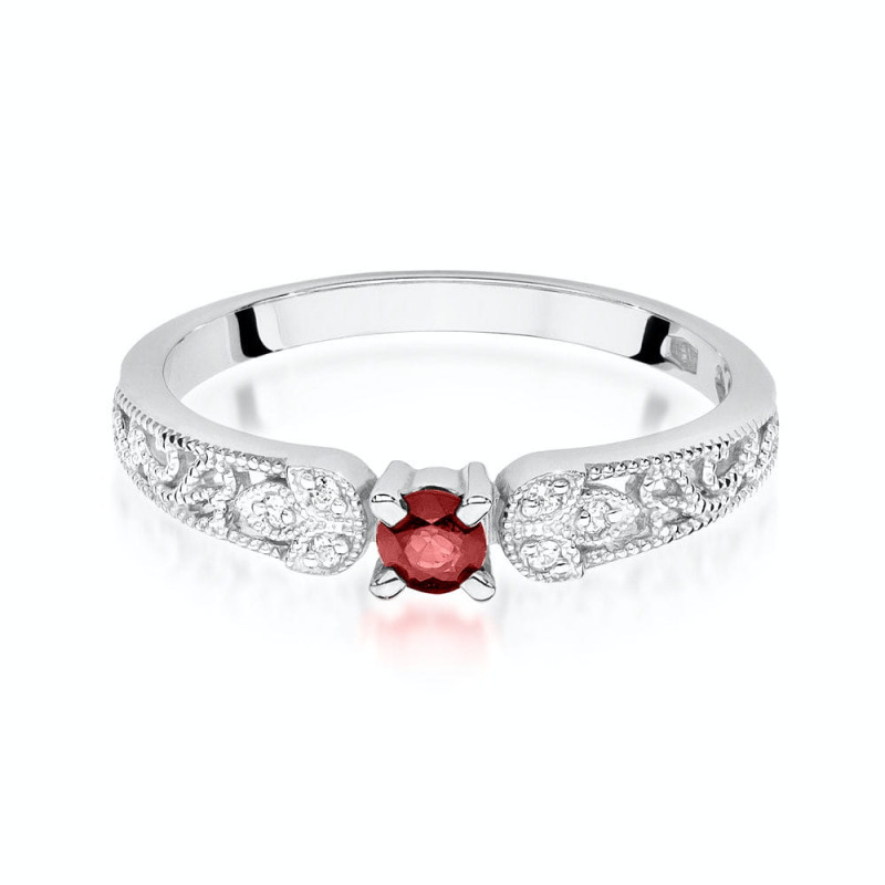 Pierścionek złoty z rubinem i diamentami BE W-411W RB obr.ornament próba 585