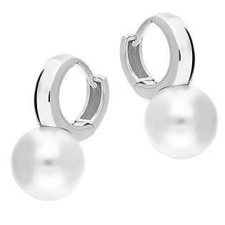 Kolczyki srebrne z białą perłą jubilerską 13mm/zatrzask SZ SG-056P2-KA-S biała próba 925