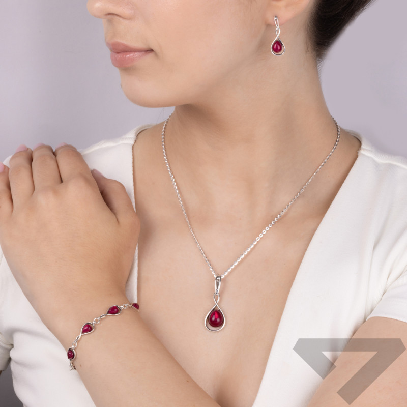 Bransoleta srebrna krople z bordowymi uleksytami jubilerskimi AG x8 SZ320 bordo próba 925