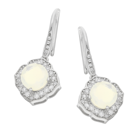 Srebrne Kolczyki z Cyrkoniami i Białym Opalem - JubilerSezam.pl