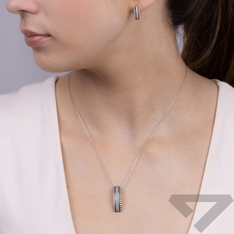 Kolczyki srebrne łuk z kulkami bead i białymi cyrkoniami/sztyft SZ306 próba 925