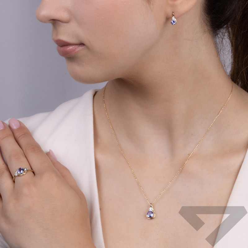 Zawieszka złota tanzanit i biały diament TK 20189-6474-7738 TAN round Mgic próba 375
