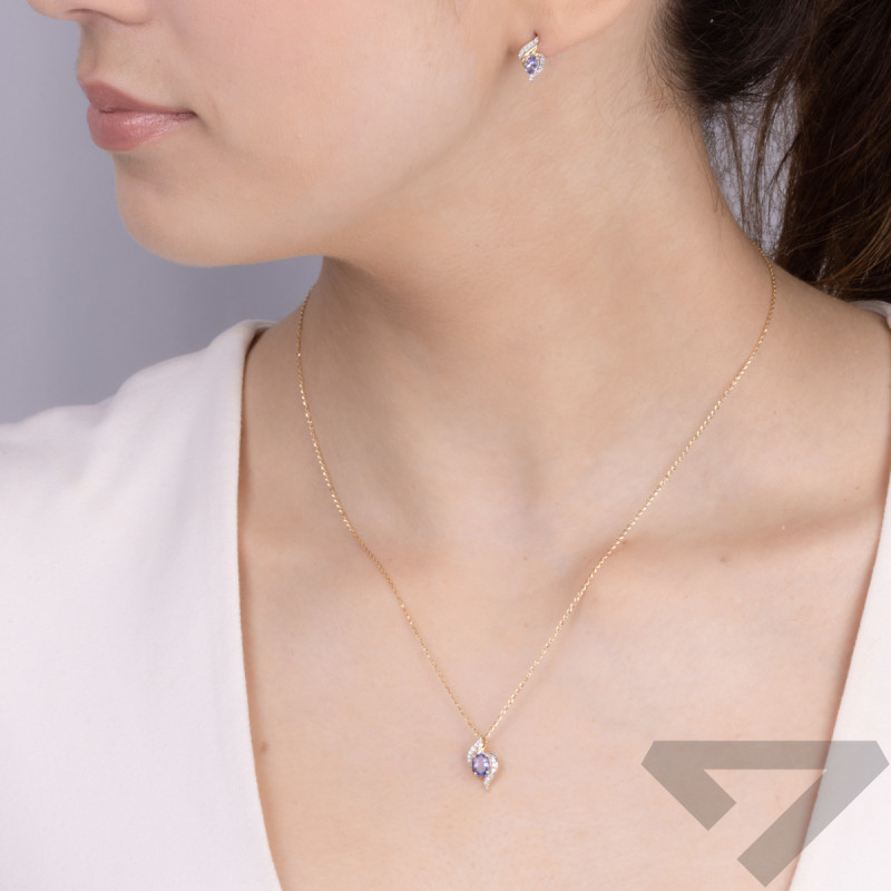 Zawieszka złota z tanzanitem i białymi diamentami TK 6480-7744 TAN  owal próba 375