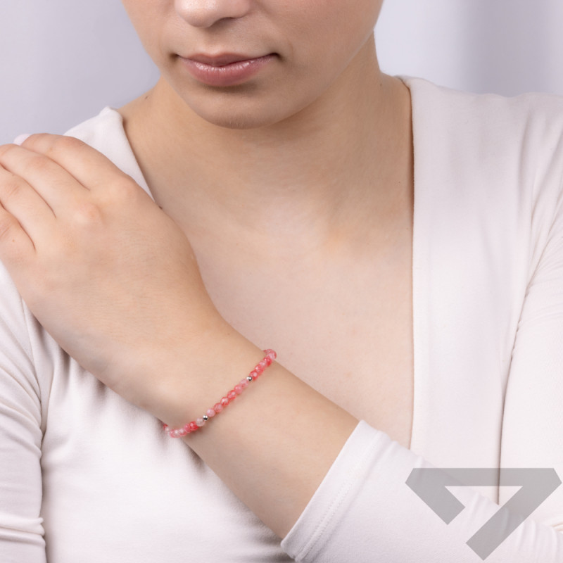 Bransoleta srebrna z agatami i kulkami AT H003 agat różowy próba 925