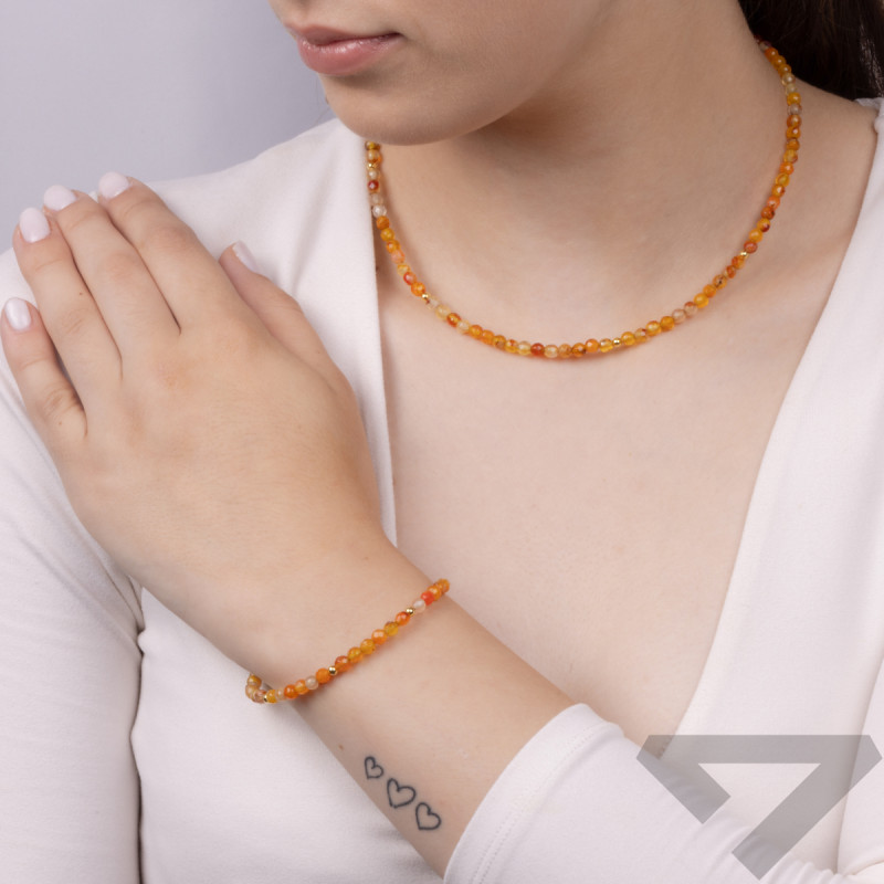 Bransoleta pozłacana z rodonitami i kulkami AT H008 rodonit orange próba 925