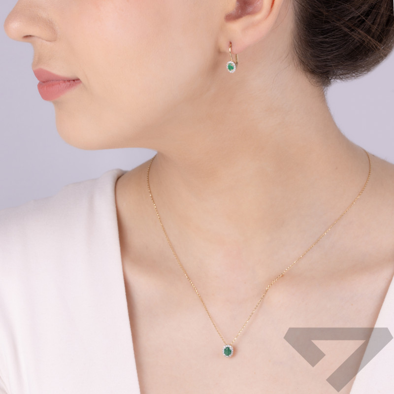 Kolczyki złote owalny szmaragd z białymi diamentami/big.zam. AW 19501 Y-EM owal Markiza próba 585