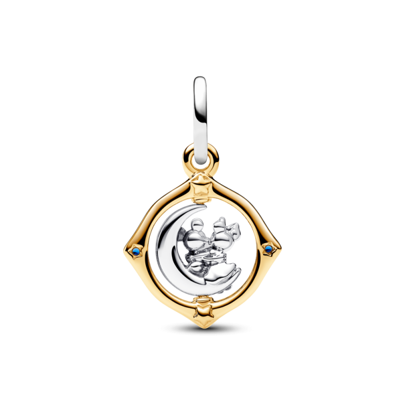Srebrno-złoty charms-zawieszka Disney Myszka Miki i Myszka Minnie z obrotowym księżycemE 762955C01