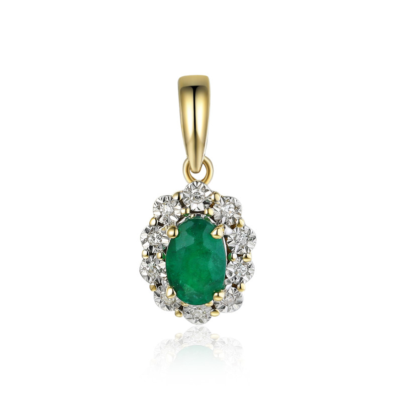 Zawieszka złota owalny szmaragd i diamenty AW 53509 YW-EM owal Markiza Magic próba 585