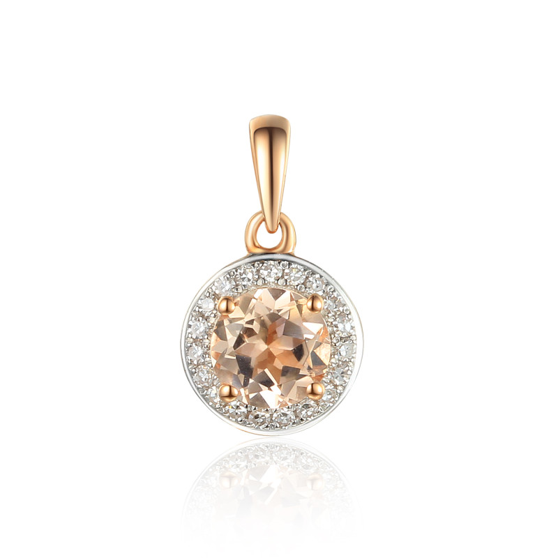 Zawieszka złota z morganitem i diamentami AW 62900 R-MO okrągły próba 585