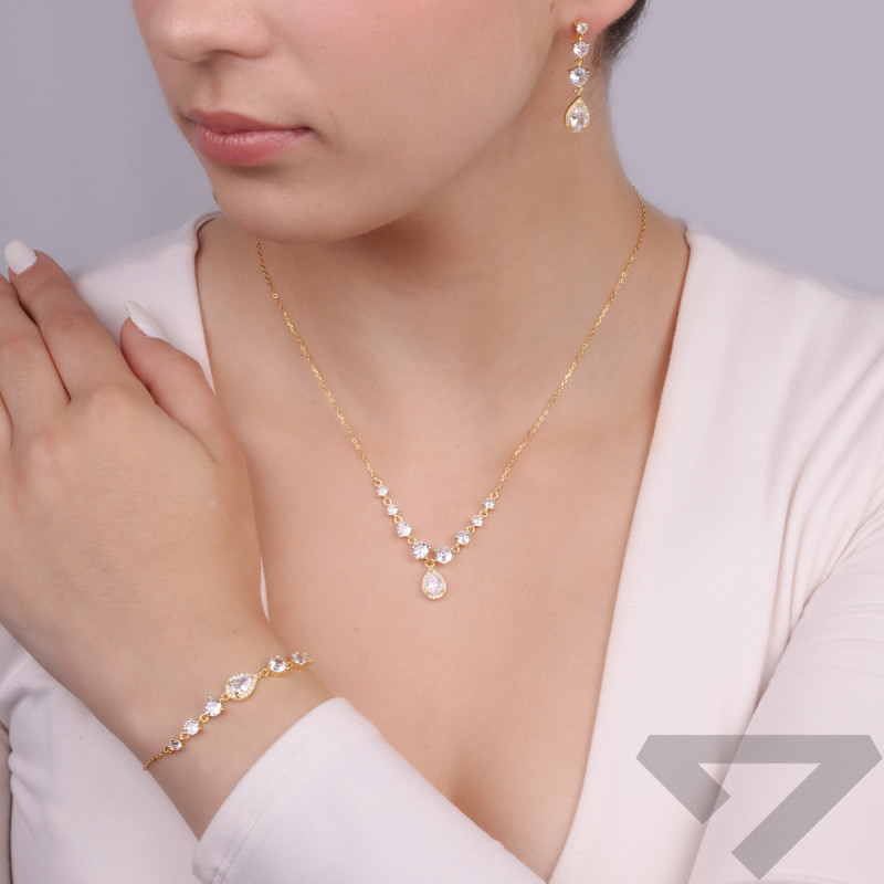 Naszyjnik pozłacany kropla i białe cyrkonie/anker PW A0660 GOLD próba 925