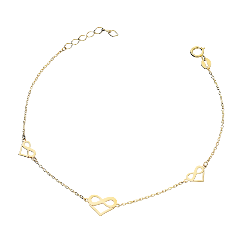 Złota Bransoletka z Sercami Infinity pr. 585 - JubilerSezam.pl