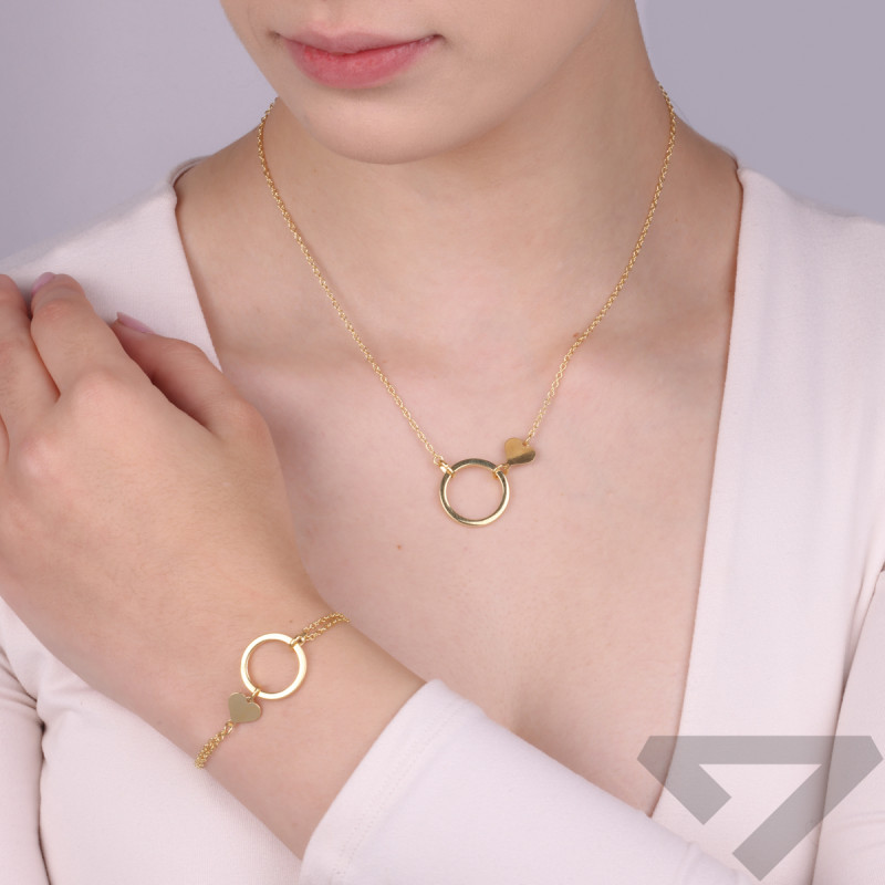 Bransoleta pozłacana koło ramka i gładkie serce/anker x2 NI BRN37713 GOLD próba 925