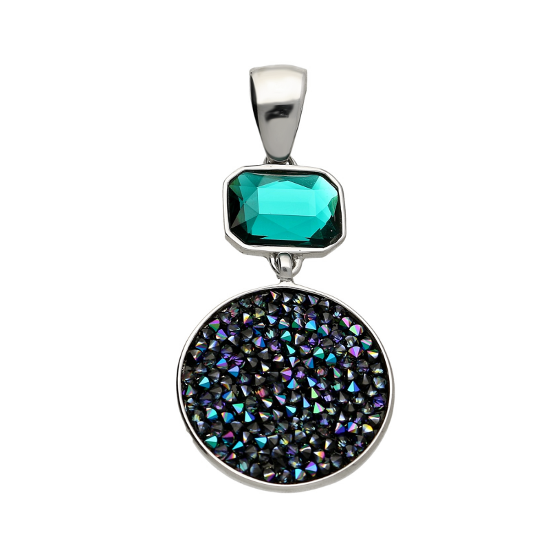 Zawieszka srebrna z kolorowymi kryształami KP 05530 Metalic Blue+Dark Sapphire próba 925