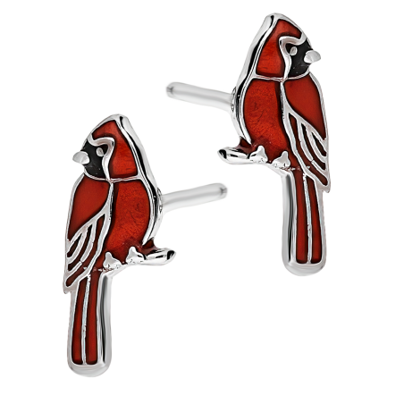 Srebrne Kolczyki Papugi z Czerwonym Akrylem pr. 925 - JubilerSezam.pl