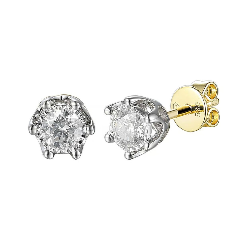 Złote Kolczyki z Diamentem 0.37ct Sztyft pr. 585 - JubilerSezam.pl