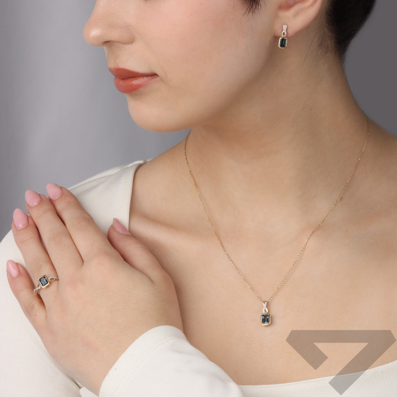 Pierścionek zaręczynowy z topazem i diamentami LC P2424-301506 LBTY prostokąt próba 585