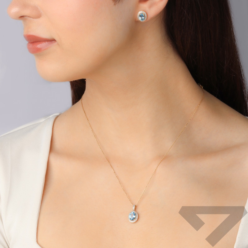 Zawieszka złota z błękitnym Topazem i diamentami LC P43747 BTY owal Markiza
