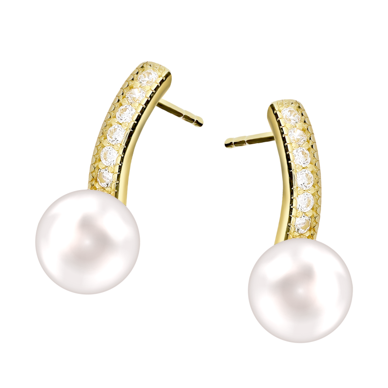 Złote kolczyki z perłą i cyrkoniami pr. 585 - JubilerSezam.pl