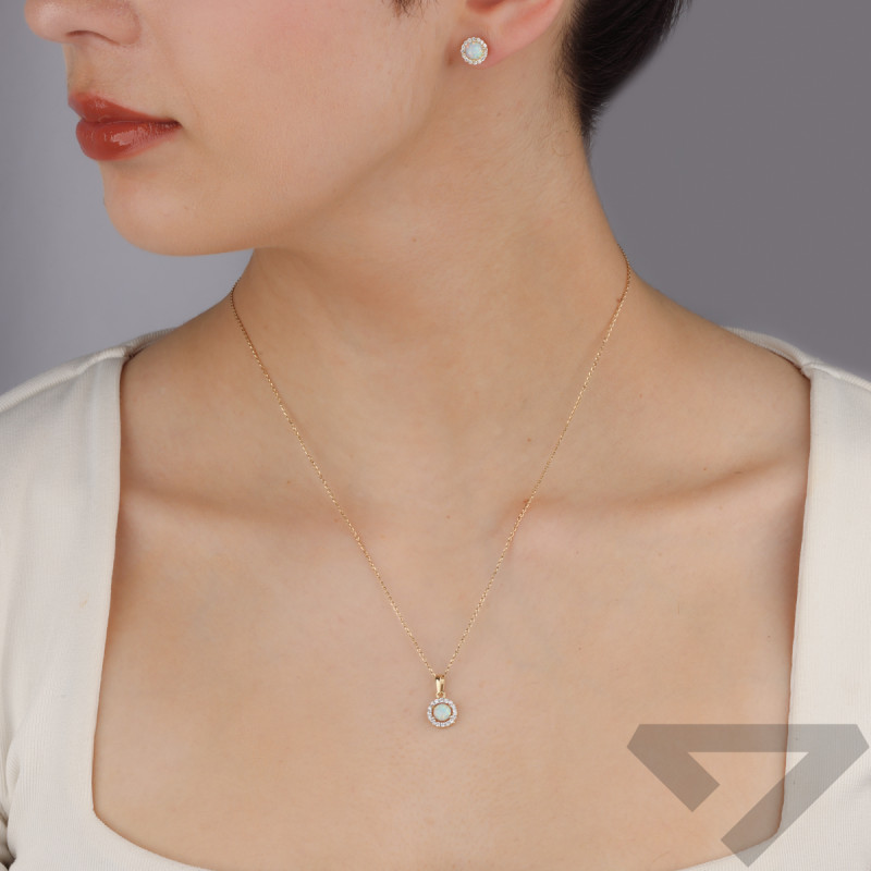 Kolczyki złote biały opal jubilerski z cyrkoniami/sztyft MZ T23-E-310-Opal-CZ próba 375