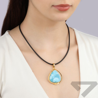 Pozłacana zawieszka srebrna Larimar Kropla pr. 925 - JubilerSezam.pl