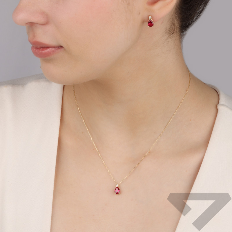 Naszyjnik złoty kropla z czerwoną cyrkonią/rolo MZ T23-3051-7X5MM-RED-CZ próba 585