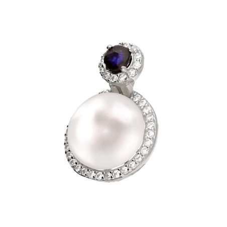 Srebrna Zawieszka z Perłą, Szafirem i Cyrkoniami - JubilerSezam.pl