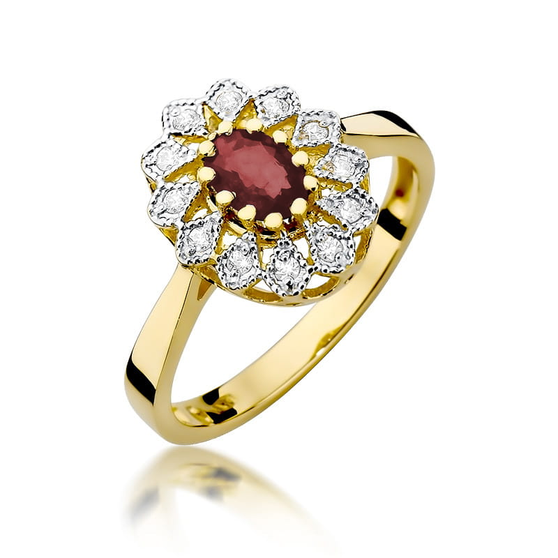 Pierścionek zaręczynowy z rodolitem i diamentami pr. 585 - JubilerSezam.pl
