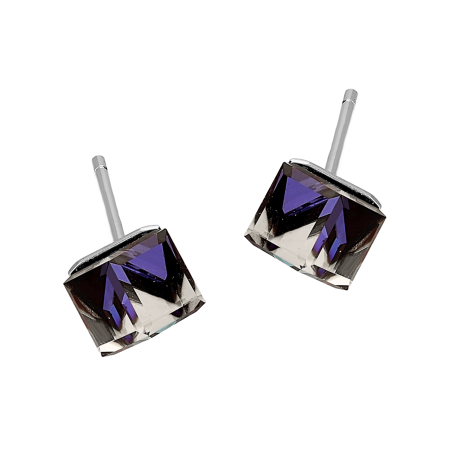 Srebrne kolczyki kostka 3D szafirowe sztyft pr. 925 - JubilerSezam.pl