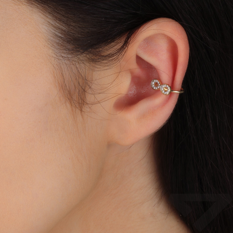 Kolczyk złoty EAR CUFF infinity z cyrkoniami