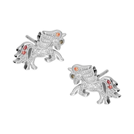 Kolczyki srebrne jednorożec z cyrkoniami pr. 925 - JubilerSezam.pl
