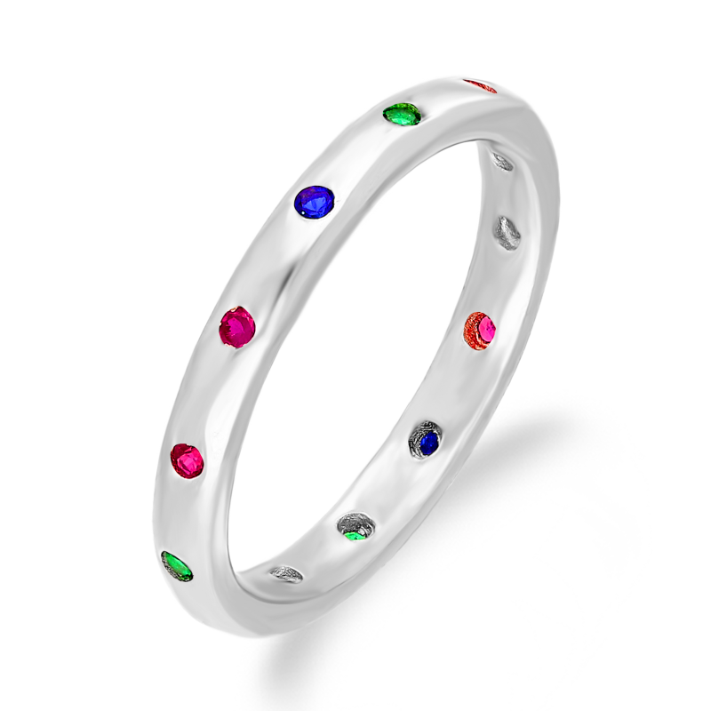 Srebrny Pierścionek Rings z Kolorowymi Cyrkoniami pr. 925 - JubilerSezam.pl