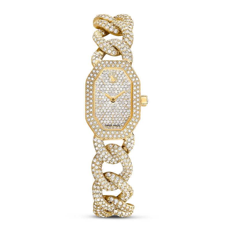Zegarek Swarovski Dextera Chain, Swiss Made, Bransoleta z kryształami, W odcieniu złota, Powłoka w odcieniu złota