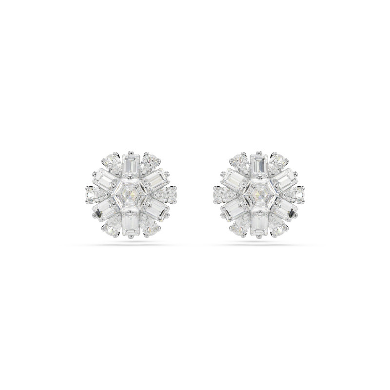 Kolczyki Swarovski zapinane na sztyft Idyllia, Szlify różnorodne, Płatek śniegu, Białe, Powłoka z rodu